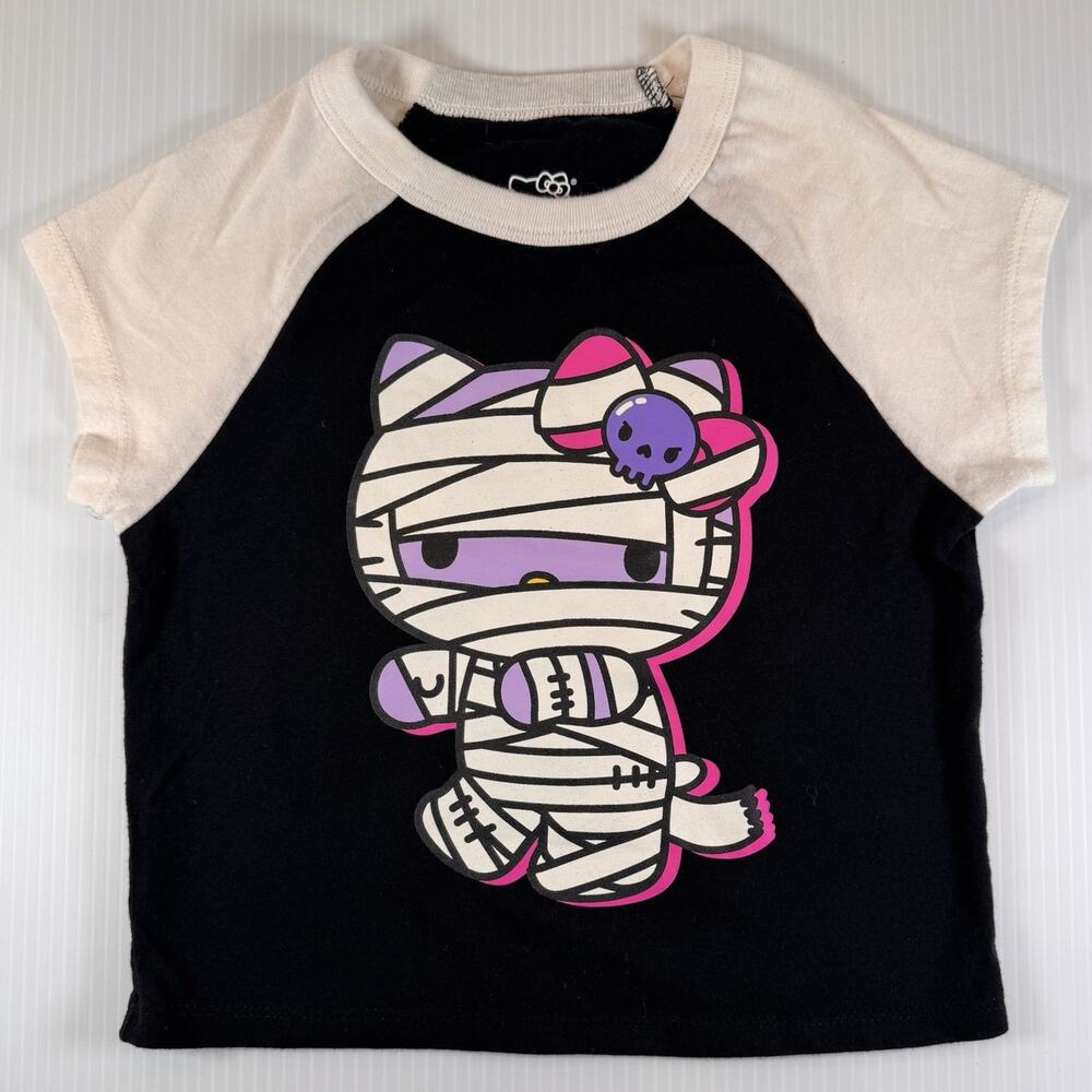Hello Kitty Girls XS 4 5 Halloween Mummy Graphic Raglan Shirt Sanrio Black